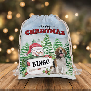 Merry Christmas Pet And Snowman - Personalized String Bag, Christmas Gift, Gift For Pet Lover