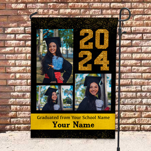 Graduated 2024 From - Custom Photo And Texts Graduation Flag, Gift For Graduation