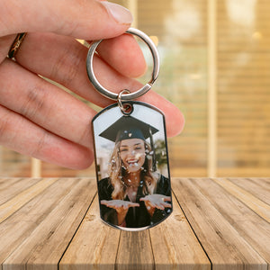 Fact You Graduated Congratulations , Personalized Photo And Text Metal Keychain, Graduation Gift