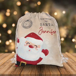 Approved By Santa- Custom Photo And Name, Personalized String Bag, Christmas Gift