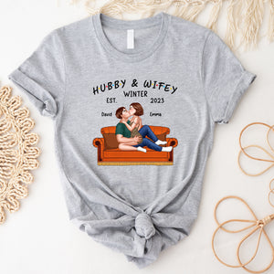 Hubby & Wifey Winter - Custom Appearance And Names - Personalized T-Shirt - Gift For Him, Gift For Her