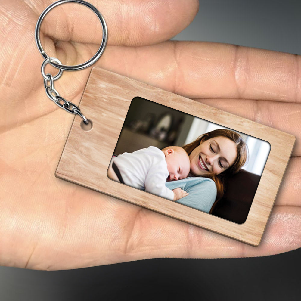 Personalized 2 Sides Wooden Keychain - Best Mom Ever - Custom Photo and Text - Gift For Family