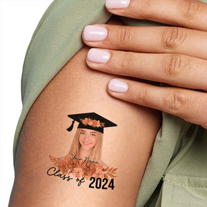 Class Of 2024 Graduation, Custom Color,  Your Photo And Name Temporary Tattoo, Personalized Photo And Name, Fake Tattoo, Graduation Gift