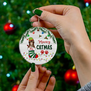 Meowy Catmas - Personalized Ceramic Ornament - Gift For Pet Lover, Christmas Gift