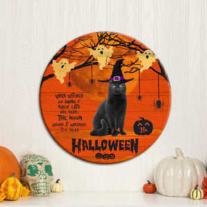 Personalized 'Witches & Black Cats' Halloween Wooden Door Sign, Custom Photo And Name - Halloween Gift