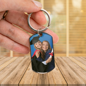 Proud Of A Senior, Personalized Photo And Text Metal Keychain, Graduation Gift