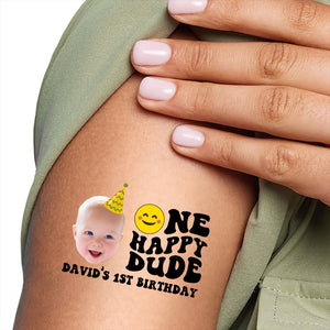 One Happy Dude Birthday Tattoo, Custom Face Photo And Texts Temporary Tattoo, Personalized Party Tattoo, Fake Tattoo