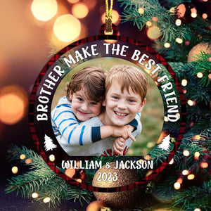 Brother Make The Bestfriend - Custom Photo And Name, Personalized Acrylic Ornament - Gift For Christmas