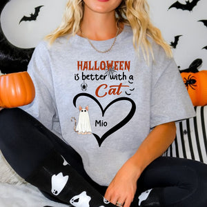 Halloween Is Better With A Cat - Custom Cat And Name - Personalized T-Shirt - Pet Lover Gift, Halloween Gift