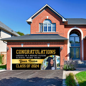 Congratulation Cheers To A Bright Future Class Of 2024 - Personalized Photo, Your Name And School Name Single Garage, Garage Door Banner Covers - Banner Decorations