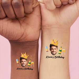 King's Birthday Tattoo, Custom Face Photo And Texts Temporary Tattoo, Personalized Party Tattoo, Fake Tattoo