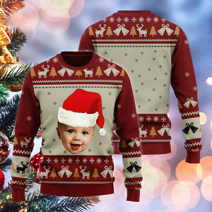 Merry Christmas Kid Wear Hat - Custom Photo And Name - Personalized Woolen Sweater - Family Gift, Xmas Gift