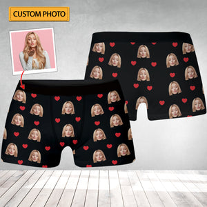 Custom Photo, Personalized Heart Boxer Shorts - Gift For Family, Gift For Couple