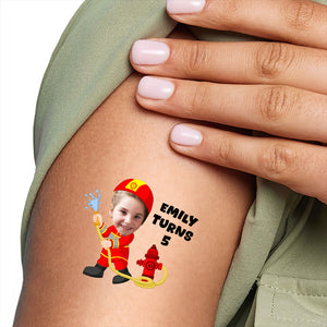 Fireman Kid, Custom Face Photo And Texts Temporary Tattoo, Personalized Tattoo, Fake Tattoo