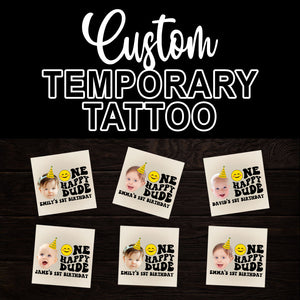 One Happy Dude Birthday Tattoo, Custom Face Photo And Texts Temporary Tattoo, Personalized Party Tattoo, Fake Tattoo