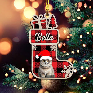 Merry Christmas Pet And Socks - Custom Photo And Name - Personalized Custom Shape Acrylic Ornament - Gift For Pet Lover