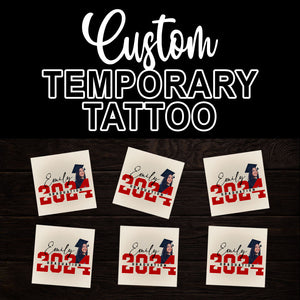 Graduation 2024, Custom Temporary Tattoo, Personalized Photo And Name, Fake Tattoo, Graduation Gift