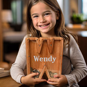 Personalize Wooden Letter Piggy Bank, Custom Initial Name Bank, Name Money Box, Coin Bank,Birthday Gift for Boy Girl,Christmas Gift for Kids