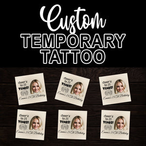 Cheers To Birthday Party, Custom Face Photo And Name Temporary Tattoo, Personalized Party Tattoo, Fake Tattoo