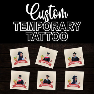 Graduation Flower, Custom Your Photo And Name Temporary Tattoo, Personalized Photo And Name, Fake Tattoo, Graduation Gift