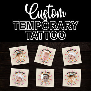 Happy Birthday Baby Party, Custom Face Photo And Texts Temporary Tattoo, Personalized Tattoo, Fake Tattoo