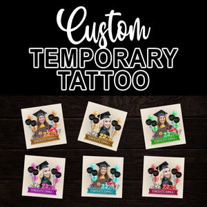 Congrats Grad Class Of 2024 Flowers, Custom Color And Name Temporary Tattoo, Personalized Grad Party Tattoo, Fake Tattoo, Graduation Gift