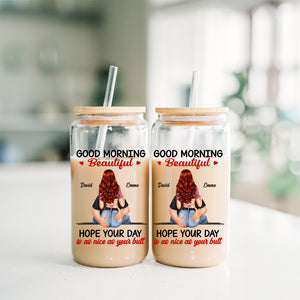 Good Moring Handsome, Beautiful  - Custom Appearances And Names - Personalized Glass Bottle, Frosted Bottle, Couple Gift