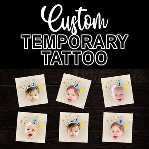 Birthday Tattoo, Custom Face Photo And Texts Temporary Tattoo, Personalized Party Tattoo, Fake Tattoo