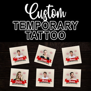 Red Ribbon, Custom Face Photo And Texts Temporary Tattoo, Personalized Tattoo, Fake Tattoo