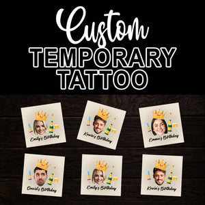 King's Birthday Tattoo, Custom Face Photo And Texts Temporary Tattoo, Personalized Party Tattoo, Fake Tattoo