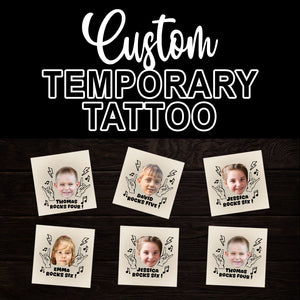 Rocker Kid, Custom Face Photo And Texts Temporary Tattoo, Personalized Tattoo, Fake Tattoo