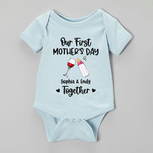 Our First Mother's Day Together - Custom Drink And Names - Personalized Baby Onesie - Family Gift