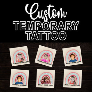 Happy Birthday Rainbow Party, Custom Face Photo And Texts Temporary Tattoo, Personalized Tattoo, Fake Tattoo