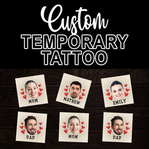 Red Hearts, Custom Face Photo And Texts Temporary Tattoo, Personalized Party Tattoo, Fake Tattoo