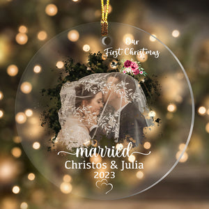 Our First Christmas Married  - Custom Photo And Text, Personalized Acrylic Ornament - Gift For Christmas, Couple Gift