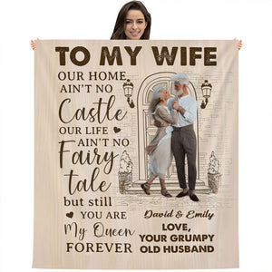 To My Wife, You Are My Queen Forever - Custom Photo And Name - Personalized Fleece Blanket, Gift For Family