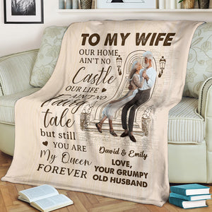 To My Wife, You Are My Queen Forever - Custom Photo And Name - Personalized Fleece Blanket, Gift For Family