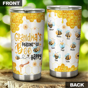 Grandma Reason To Bee Happy, Grandma & Grandkids, Personalized Tumbler, Gift For Family