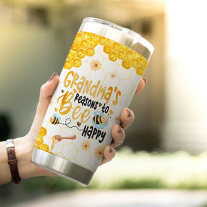 Grandma Reason To Bee Happy, Grandma & Grandkids, Personalized Tumbler, Gift For Family