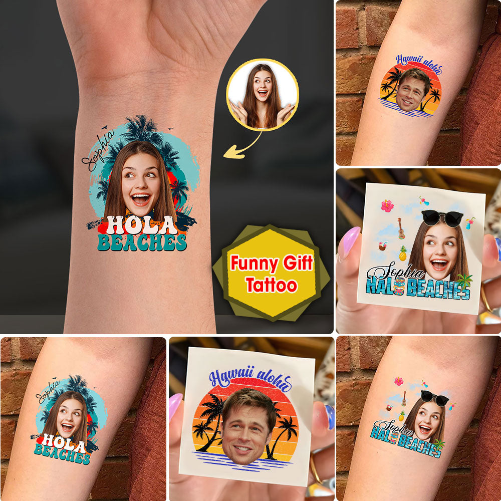 Custom Temporary Tattoo With Personalized Funny Photo Summer Vacation, Fake Tattoo