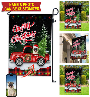 Merry Christmas Pet On Car With Xmas Tree - Personalized Pet Photo And Name Flag - Christmas Gift, Gift For Pet Lovers